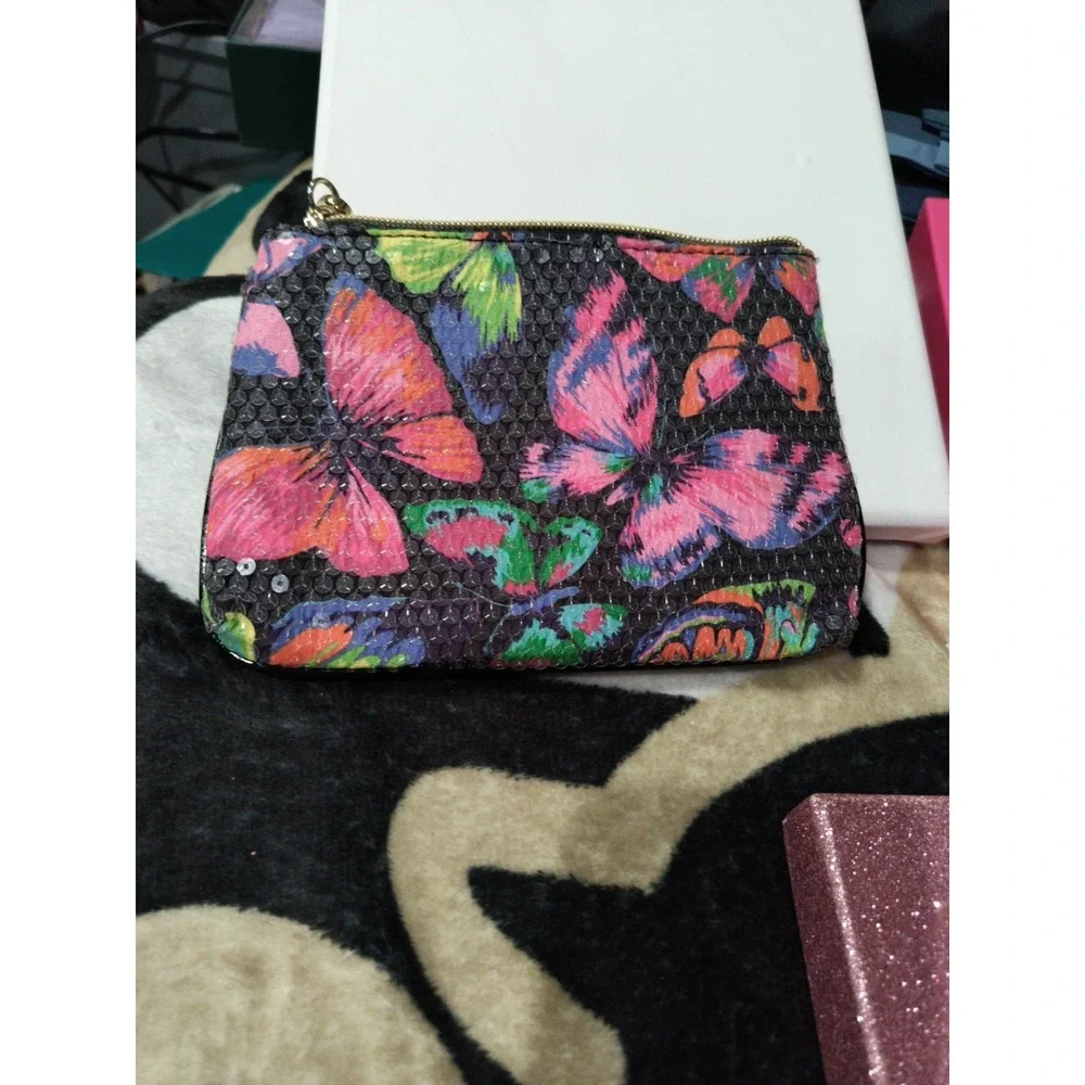 Betsey Johnson Cosmetic Bag Butterfly Wristlet Sequined Still With Box